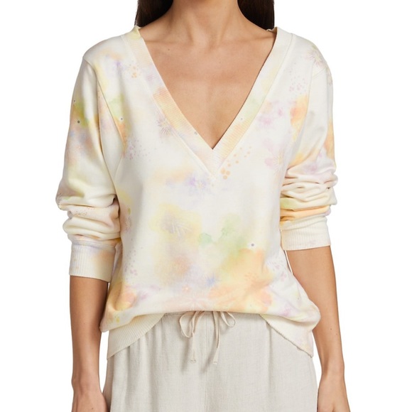 Splendid V-Neck Pullover Long Sleeve Off White Watercolor Tie Dye S N… - Picture 1 of 13
